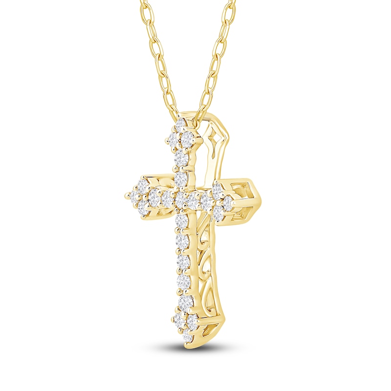 Main Image 4 of Diamond Cross Pendant Necklace 1/4 ct tw 10K Yellow Gold 18"