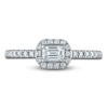 Thumbnail Image 3 of Emerald & Round-Cut Diamond Halo Ring 1/2 ct tw 10K White Gold