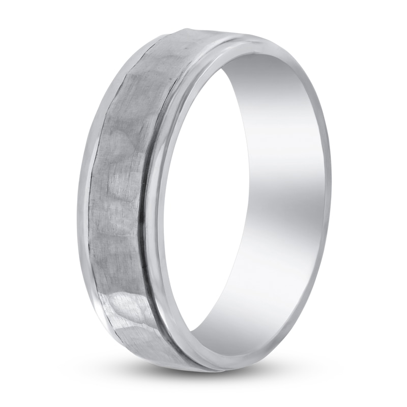 Main Image 2 of Hammered Beveled Wedding Band Platinum 6mm