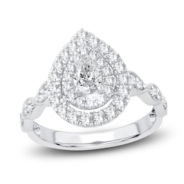 Pear & Round-Cut Diamond Double Halo Engagement Ring 1 ct tw 14K White Gold