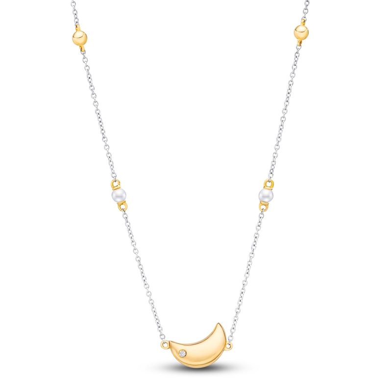 Main Image 1 of Children's Freshwater Cultured Pearl & Diamond Accent Moon Necklace 14K Two-Tone Gold 13"
