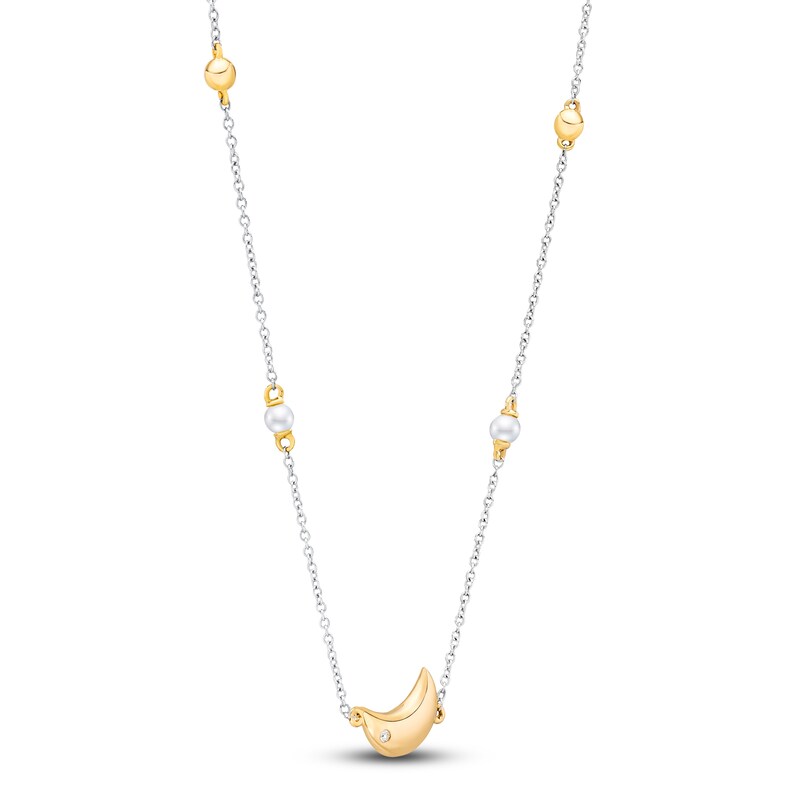 Main Image 2 of Children's Freshwater Cultured Pearl & Diamond Accent Moon Necklace 14K Two-Tone Gold 13"