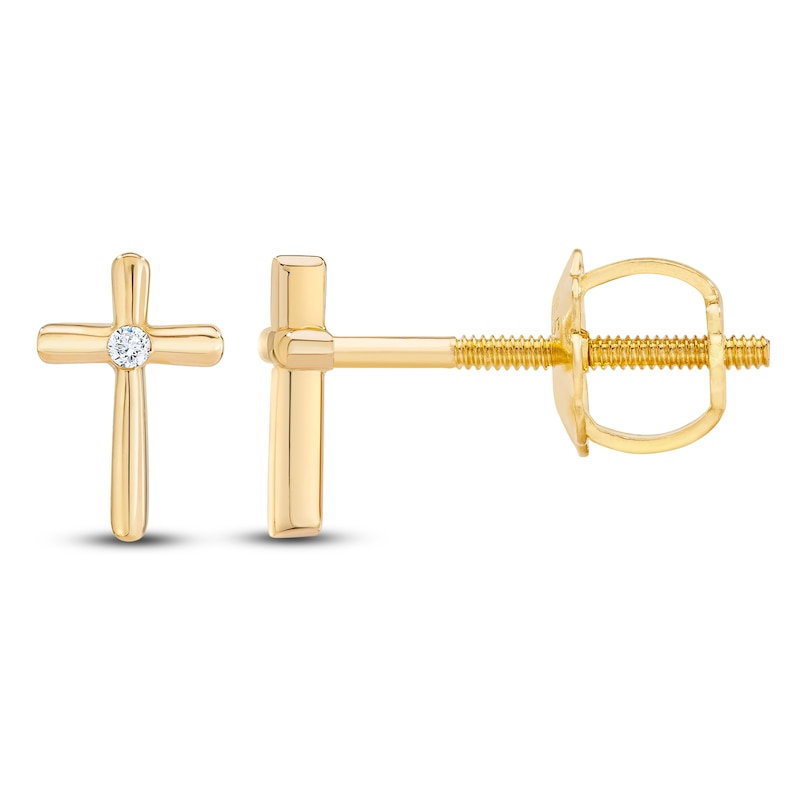 Diamond Accent Cross Earrings 14K Yellow Gold