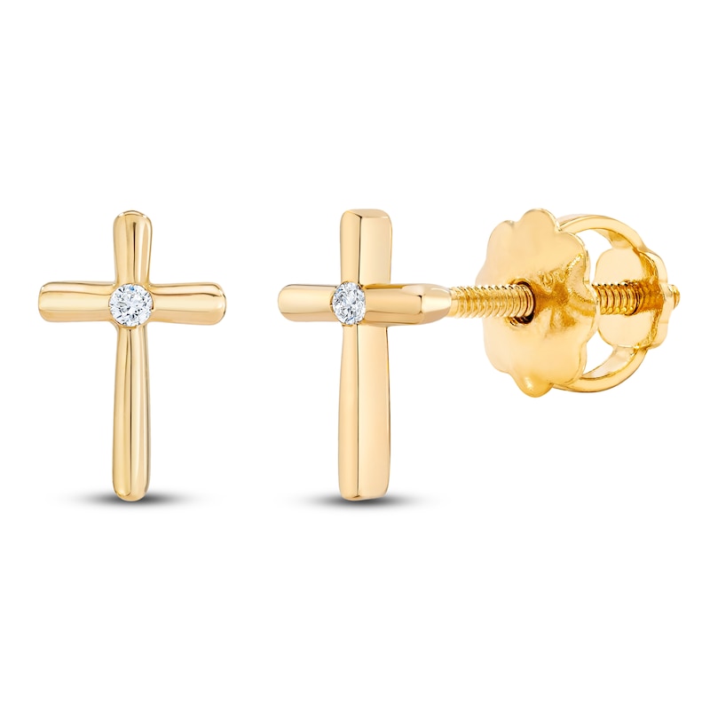 Diamond Accent Cross Earrings 14K Yellow Gold