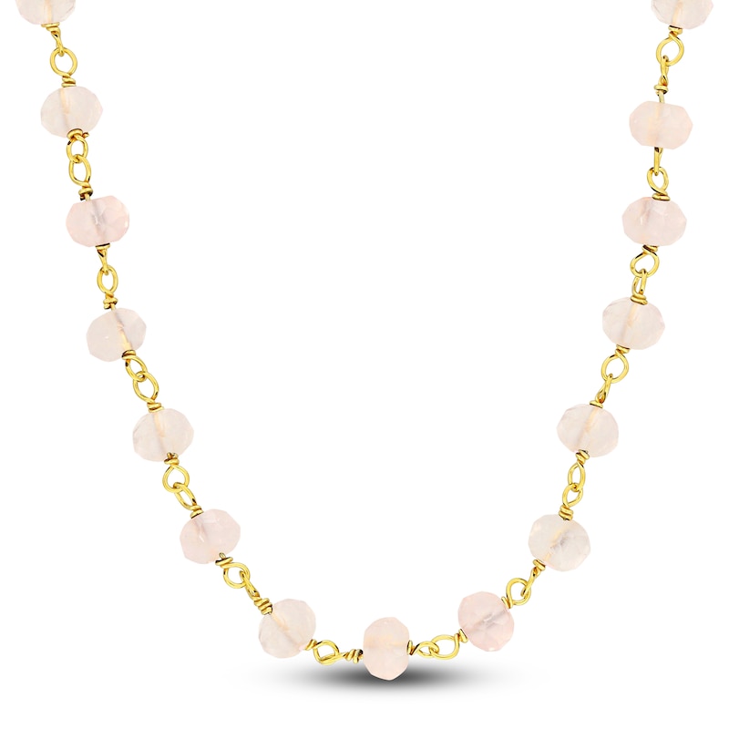 Main Image 1 of Charm'd by Lulu Frost Natural Rose Quartz Bead Necklace 10K Yellow Gold 18"