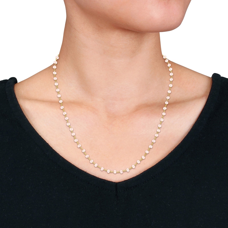 Main Image 5 of Charm'd by Lulu Frost Natural Rose Quartz Bead Necklace 10K Yellow Gold 18"