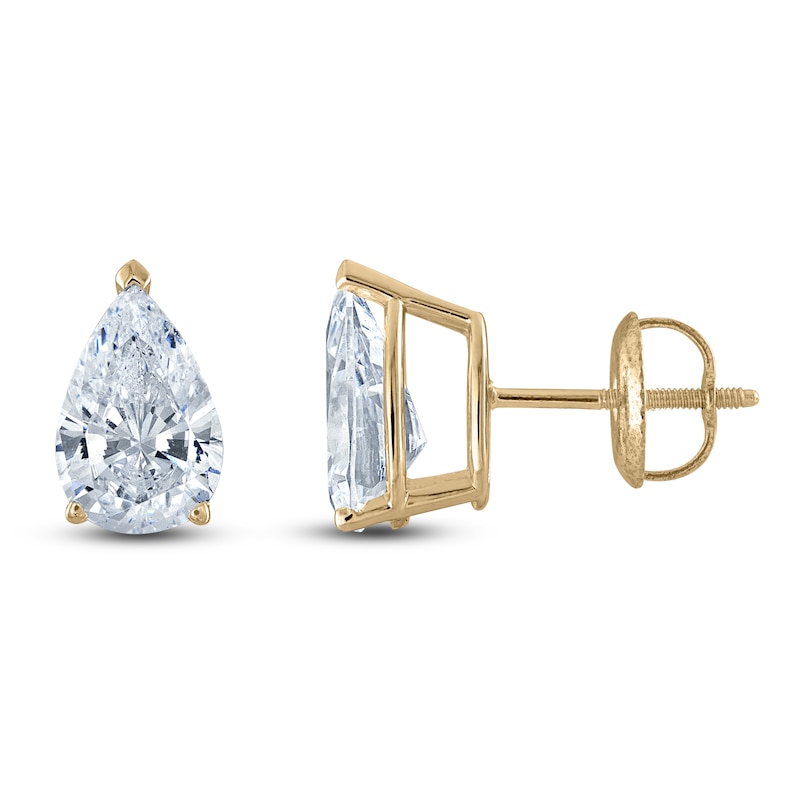 Main Image 1 of Pear-Shaped Lab-Grown Diamond Solitaire Stud Earrings 1-1/2 ct tw 14K Yellow Gold (F/SI2)