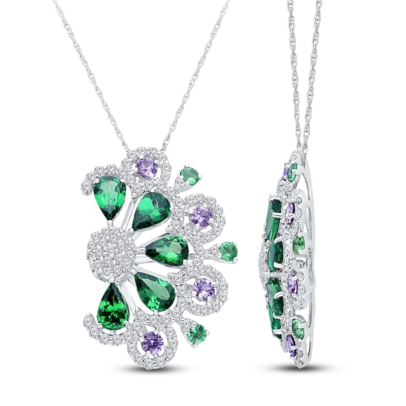 Main Image 3 of Kallati Natural Tsavorite Garnet, Natural Green & Purple Sapphire Necklace 3/4 ct tw Diamonds 14K White Gold 18"