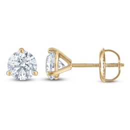 Certified Round-Cut Diamond Solitaire Stud Earrings 1 ct tw 18K Yellow Gold (SI2/I)