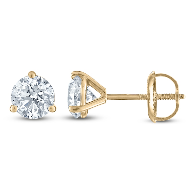 Main Image 1 of Certified Round-Cut Diamond Solitaire Stud Earrings 1 ct tw 18K Yellow Gold (SI2/I)