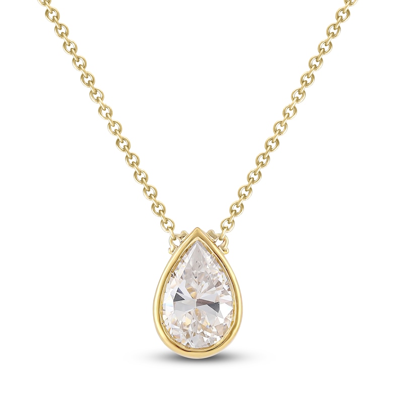 Pear-Shaped Lab-Created Diamond Bezel-Set Solitaire Necklace 1 ct tw 18K Yellow Gold 18" (F/VS2)