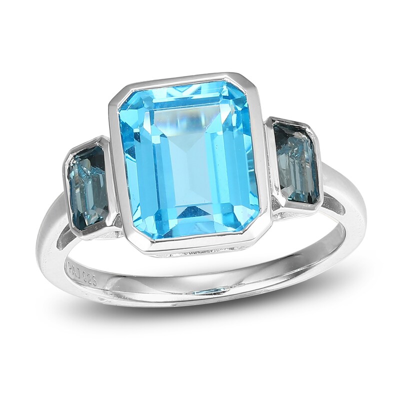 Main Image 1 of Rectangle-Cut Natural Swiss Blue Topaz & London Blue Topaz Bezel Ring 10K White Gold