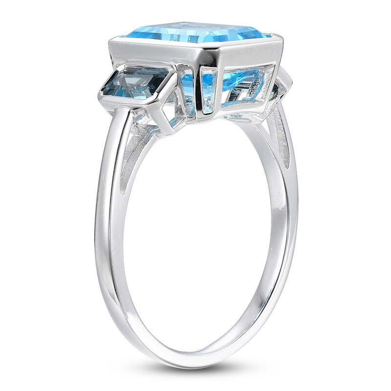 Main Image 2 of Rectangle-Cut Natural Swiss Blue Topaz & London Blue Topaz Bezel Ring 10K White Gold