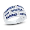Thumbnail Image 1 of Kallati Square-Cut Natural Blue Sapphire & Diamond Three-Row Ring 1/10 ct tw 14K White Gold