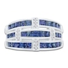 Thumbnail Image 2 of Kallati Square-Cut Natural Blue Sapphire & Diamond Three-Row Ring 1/10 ct tw 14K White Gold