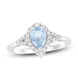 Pear-Shaped Natural Aquamarine & Diamond Ring 1/5 ct tw 10K White Gold