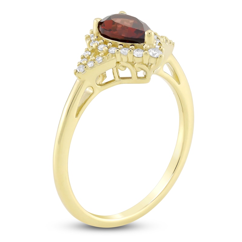 Main Image 2 of Pear-Shaped Natural Garnet & Diamond Ring 1/5 ct tw 10K Yellow Gold