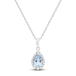 Pear-Shaped Natural Aquamarine & Diamond Necklace 1/6 ct tw 10K White Gold 18"