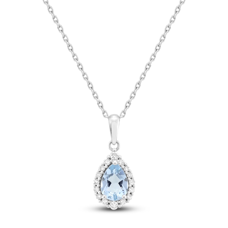 Main Image 1 of Pear-Shaped Natural Aquamarine & Diamond Necklace 1/6 ct tw 10K White Gold 18"