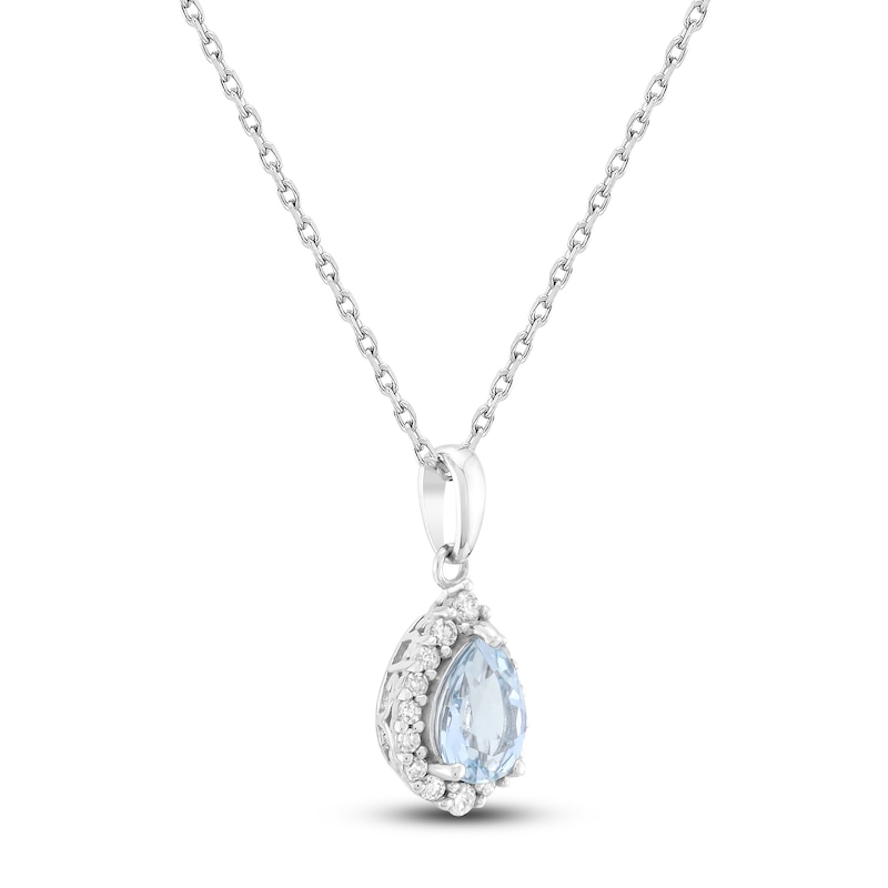 Main Image 2 of Pear-Shaped Natural Aquamarine & Diamond Necklace 1/6 ct tw 10K White Gold 18"