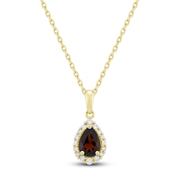Pear-Shaped Natural Garnet & Diamond Necklace 1/6 ct tw 10K Yellow Gold 18"