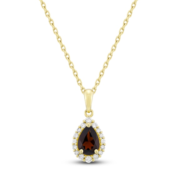 Pear-Shaped Natural Garnet & Diamond Necklace 1/6 ct tw 10K Yellow Gold 18"