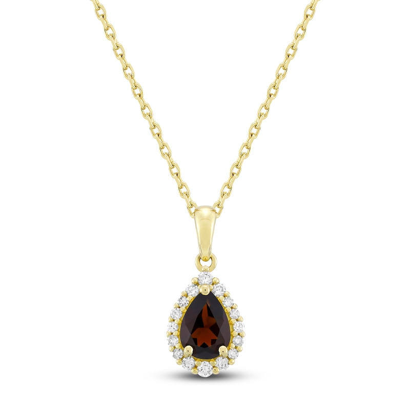 Main Image 1 of Pear-Shaped Natural Garnet & Diamond Necklace 1/6 ct tw 10K Yellow Gold 18"