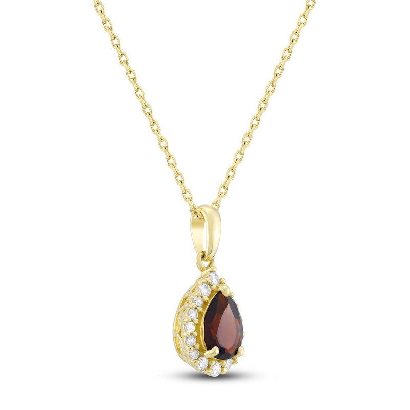 Main Image 2 of Pear-Shaped Natural Garnet & Diamond Necklace 1/6 ct tw 10K Yellow Gold 18"