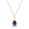 Thumbnail Image 1 of Pear-Shaped Natural Amethyst & Diamond Necklace 1/6 ct tw 10K Yellow Gold 18"