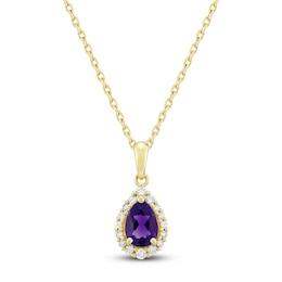 Pear-Shaped Natural Amethyst & Diamond Necklace 1/6 ct tw 10K Yellow Gold 18"
