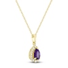 Thumbnail Image 2 of Pear-Shaped Natural Amethyst & Diamond Necklace 1/6 ct tw 10K Yellow Gold 18"