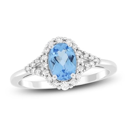 Oval-Cut Natural Swiss Blue Topaz & Diamond Ring 1/5 ct tw 10K White Gold