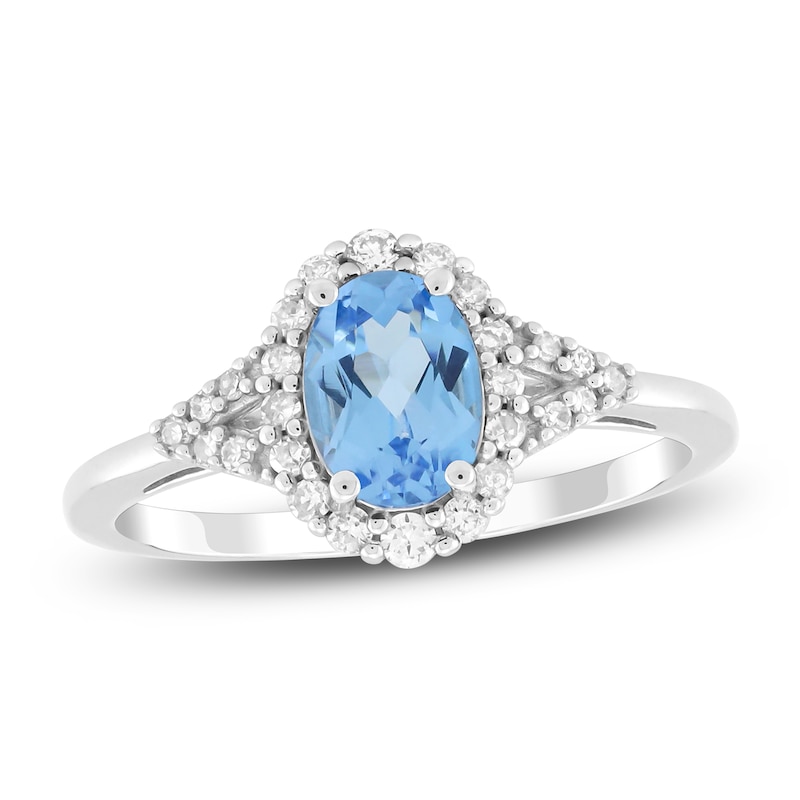 Main Image 1 of Oval-Cut Natural Swiss Blue Topaz & Diamond Ring 1/5 ct tw 10K White Gold
