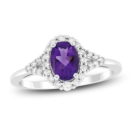 Oval-Cut Natural Amethyst & Diamond Ring 1/5 ct tw 10K White Gold