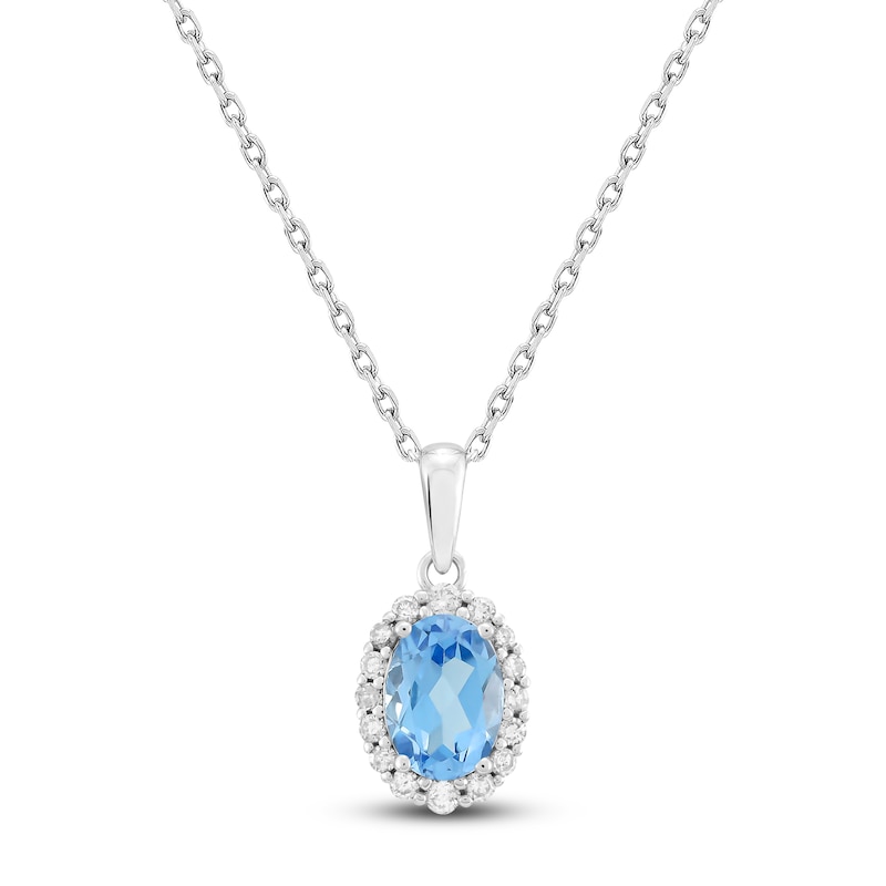 Main Image 1 of Oval-Cut Natural Swiss Blue Topaz & Diamond Necklace 1/6 ct tw 10K White Gold 18"