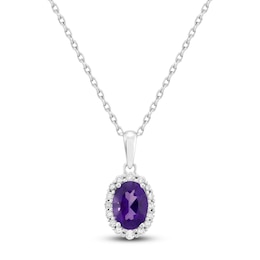 Oval-Cut Natural Amethyst & Diamond Necklace 1/6 ct tw 10K White Gold 18"
