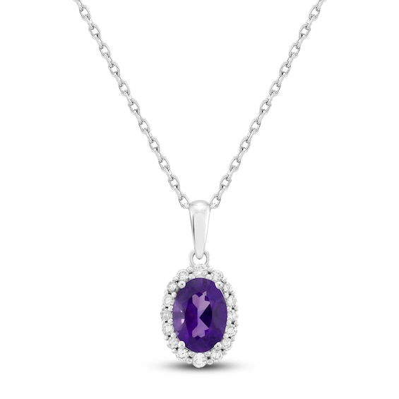 Oval-Cut Natural Amethyst & Diamond Necklace 1/6 ct tw 10K White Gold 18"