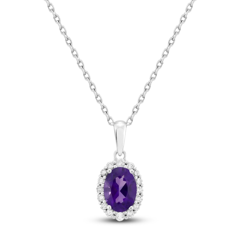 Main Image 1 of Oval-Cut Natural Amethyst & Diamond Necklace 1/6 ct tw 10K White Gold 18"