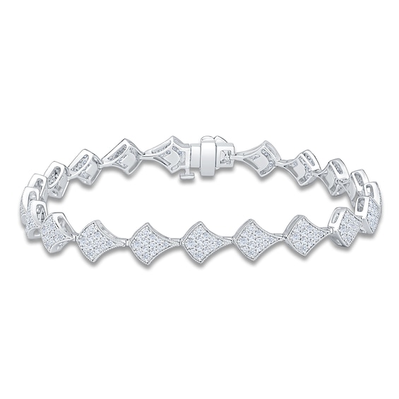 Diamond Pavé Shield Link Bracelet 2 ct tw 14K White Gold 7"