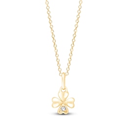 Children's Diamond-Accent Four-Leaf Clover Necklace 14K Yellow Gold 13"