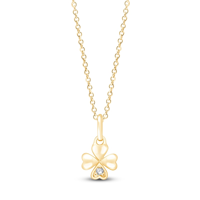 Main Image 1 of Children's Diamond-Accent Four-Leaf Clover Necklace 14K Yellow Gold 13"