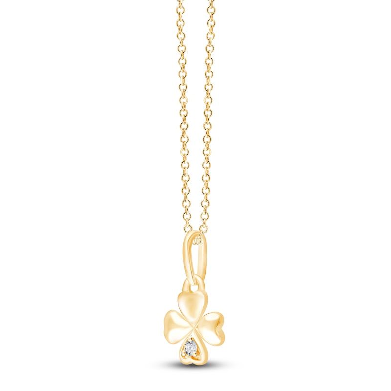 Main Image 2 of Children's Diamond-Accent Four-Leaf Clover Necklace 14K Yellow Gold 13"