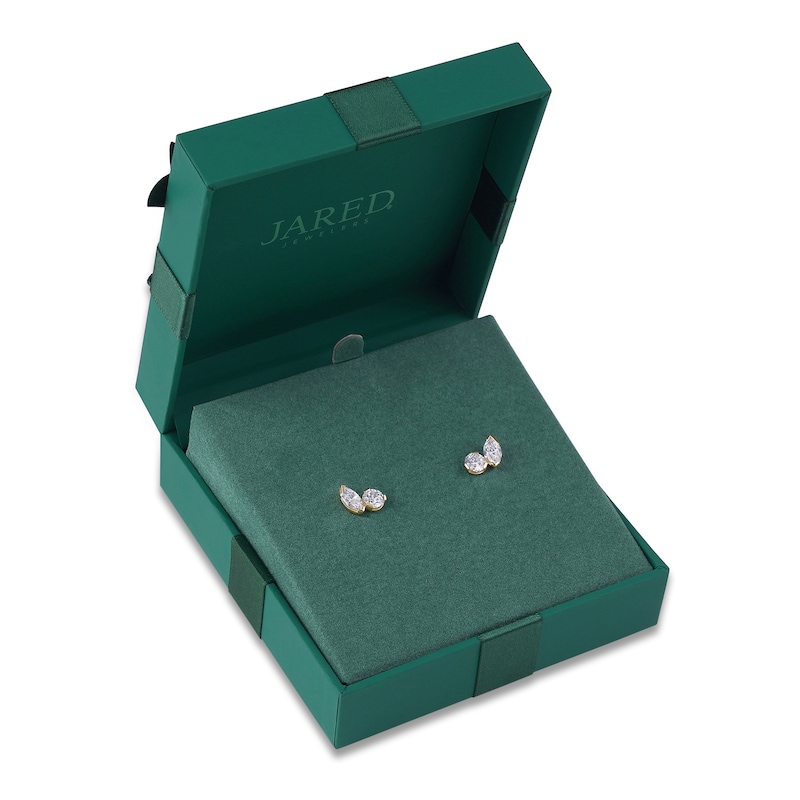 Main Image 3 of Marquise & Round-Cut Lab-Grown Diamond Two-Stone Earrings 2 ct tw 14K Yellow Gold
