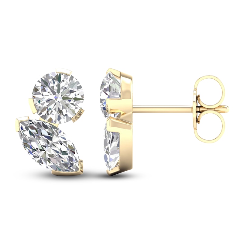 Main Image 4 of Marquise & Round-Cut Lab-Grown Diamond Two-Stone Earrings 2 ct tw 14K Yellow Gold