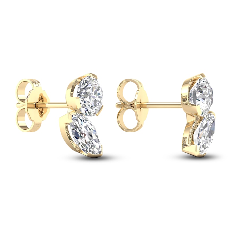 Main Image 5 of Marquise & Round-Cut Lab-Grown Diamond Two-Stone Earrings 2 ct tw 14K Yellow Gold