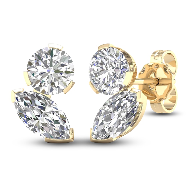 Main Image 6 of Marquise & Round-Cut Lab-Grown Diamond Two-Stone Earrings 2 ct tw 14K Yellow Gold