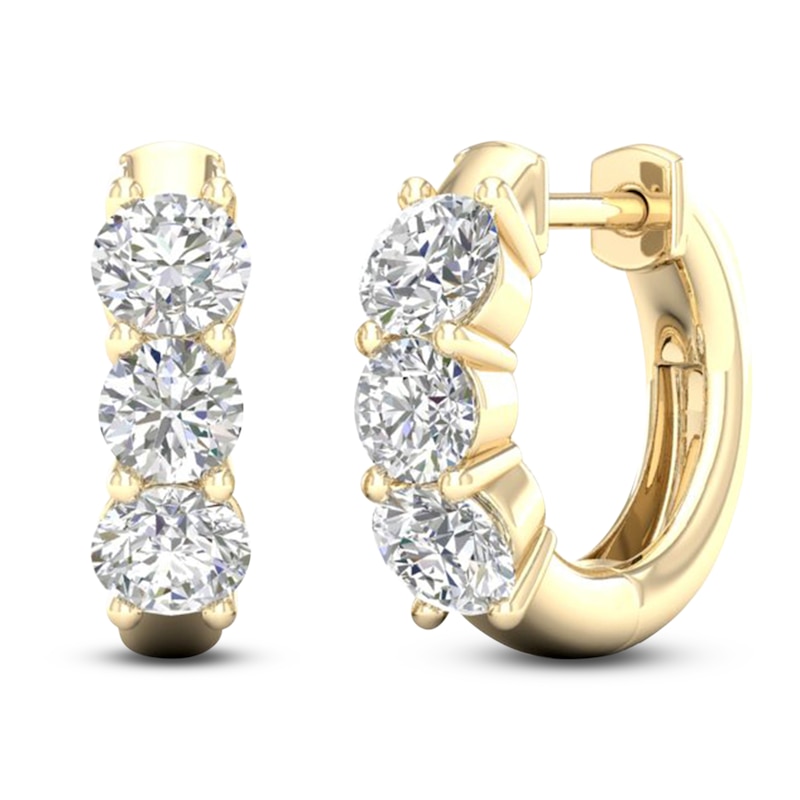 Main Image 2 of Lab-Grown Diamond Three-Stone Huggie Hoop Earrings 1 ct tw 14K Yellow Gold