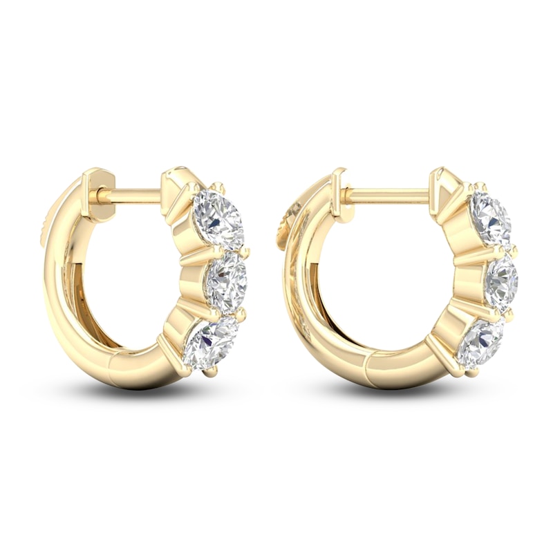 Main Image 3 of Lab-Grown Diamond Three-Stone Huggie Hoop Earrings 1 ct tw 14K Yellow Gold