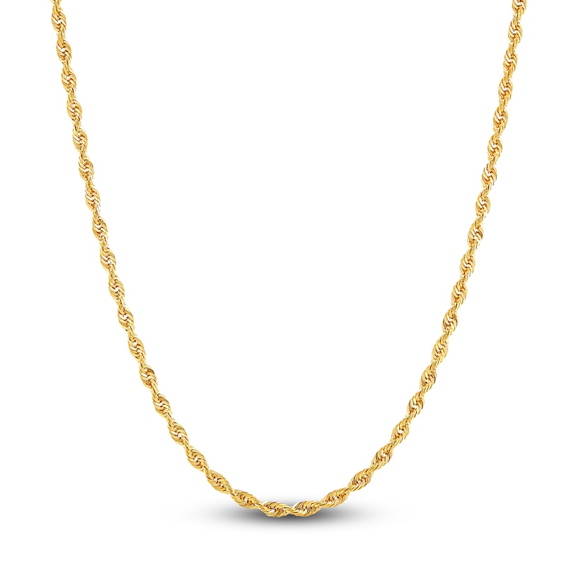Main Image 1 of Solid Diamond-Cut Glitter Rope Chain Necklace 2.4mm 14K Yellow Gold 18"