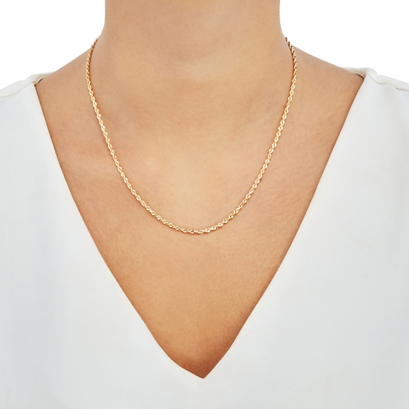 Main Image 2 of Solid Diamond-Cut Glitter Rope Chain Necklace 2.4mm 14K Yellow Gold 18"